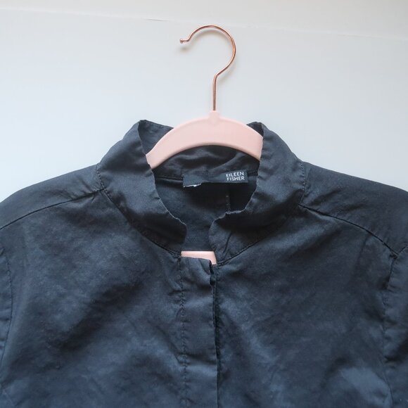 Eileen Fisher Gray Linen Blend Long Top Jacket Duster Mandarin Collar L Large - Picture 4 of 8